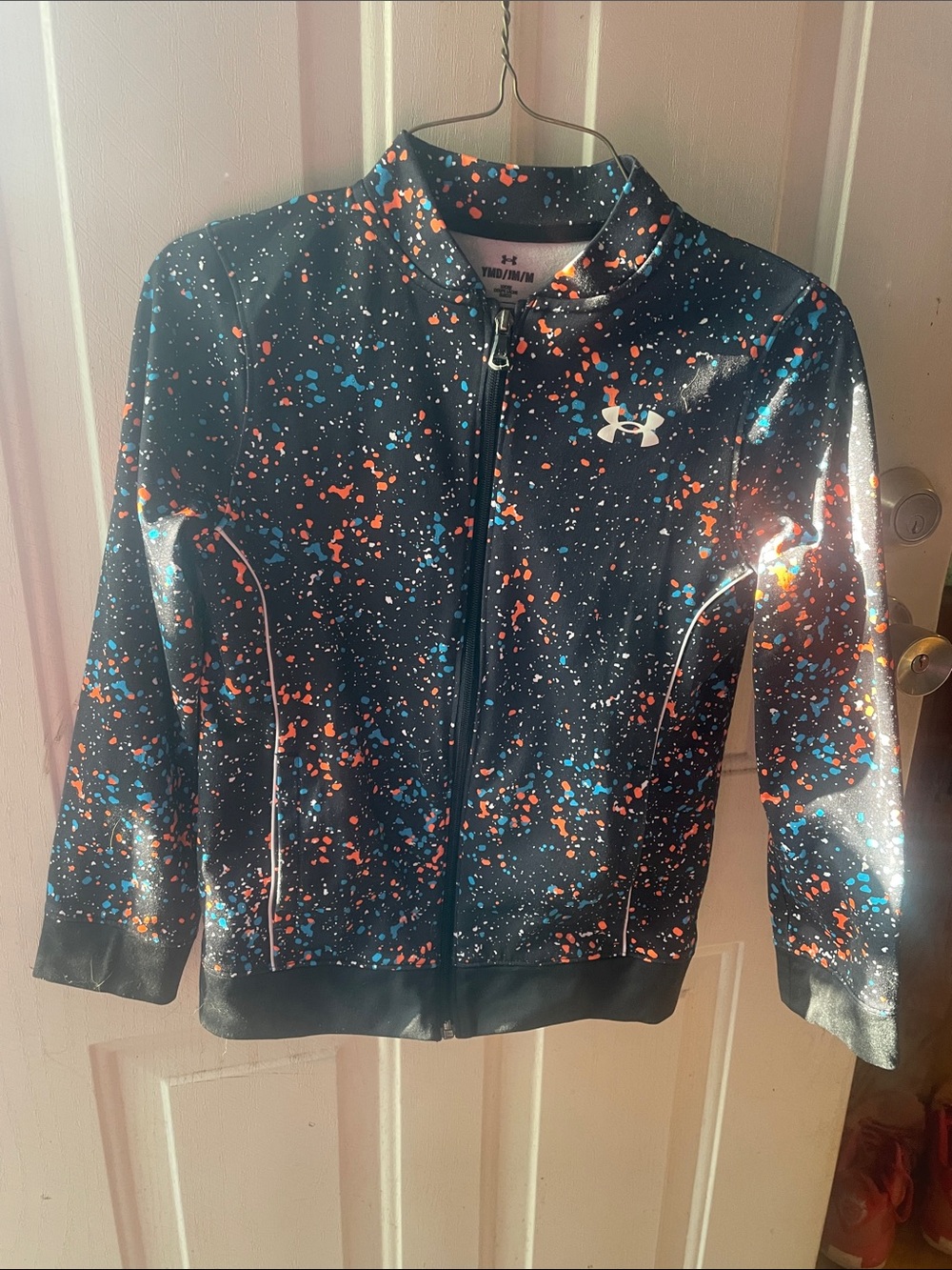 Under Armour Kids Black Jacket with Blue & Orange Splatter